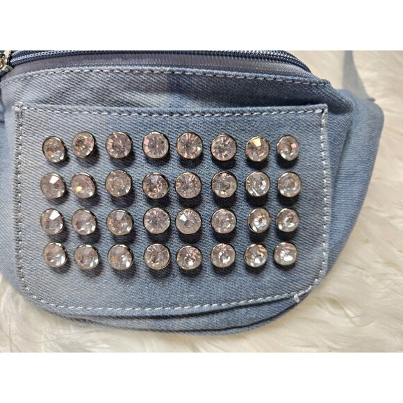 Jean Rhinestone Blue Denim Zip Fanny Pack - Picture 2 of 5